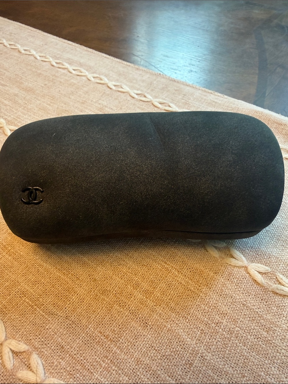 CHANEL Black Suede Sunglasses Case with Embossed CC